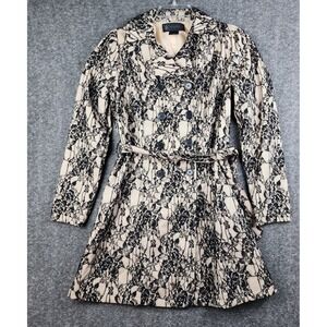 Kardashian Kollection Trench Coat Womens Medium Black Nude Lace Double Breasted